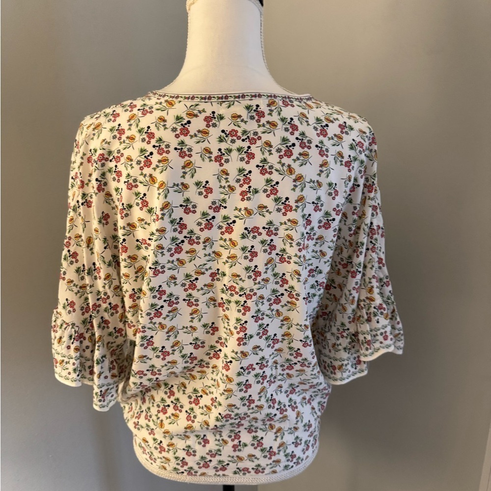 floral Max Studio Tie-Front Blouse Shirt Top w/Ruffle Sleeves V neckBoho M - Picture 5 of 8